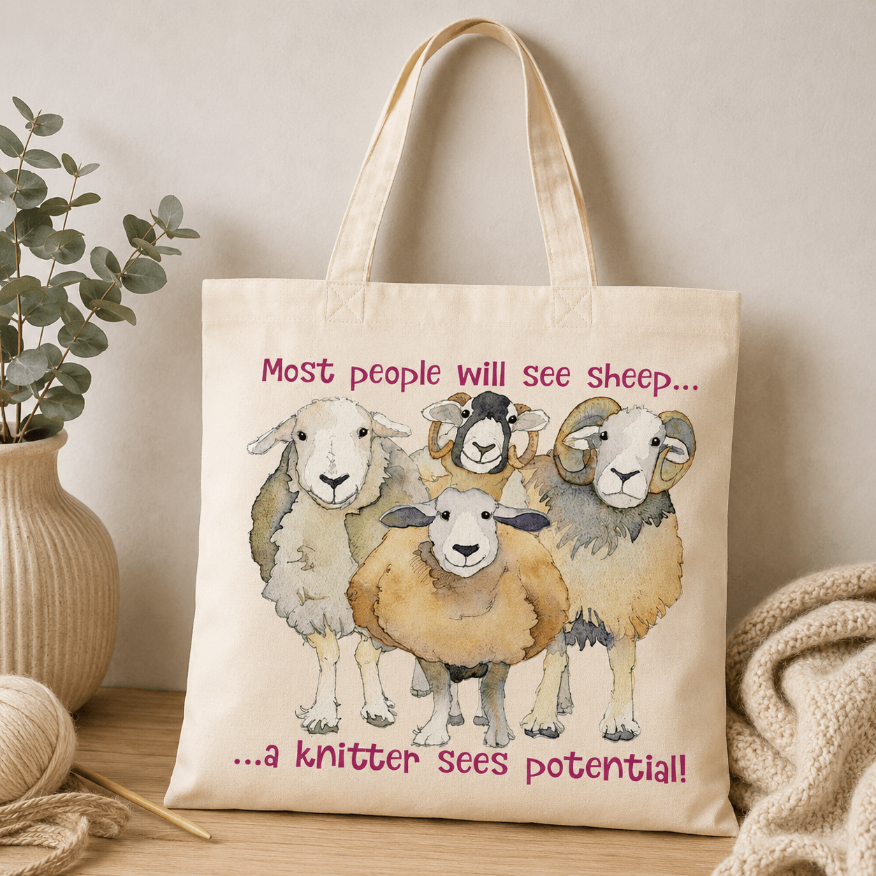 Prosjektveske – sheep potential – Emma Ball - Strikkeredet Design - Prosjektveske