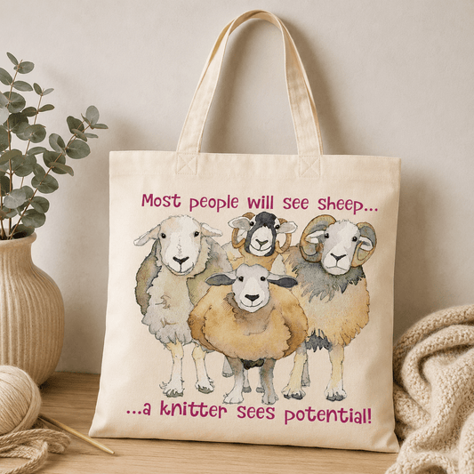 Prosjektveske – sheep potential – Emma Ball - Strikkeredet Design - Prosjektveske