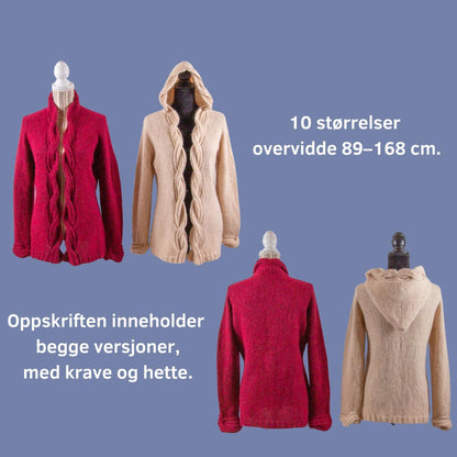 Sandbølger Jakke – deilig kosejakke med lekre fletter (17 masker/10 cm) - Strikkeredet Design - Strikkeoppskrift