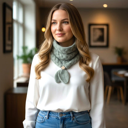 Skjerf - og sjalring med blomst og strass – roségullfarget - Strikkeredet Design - 