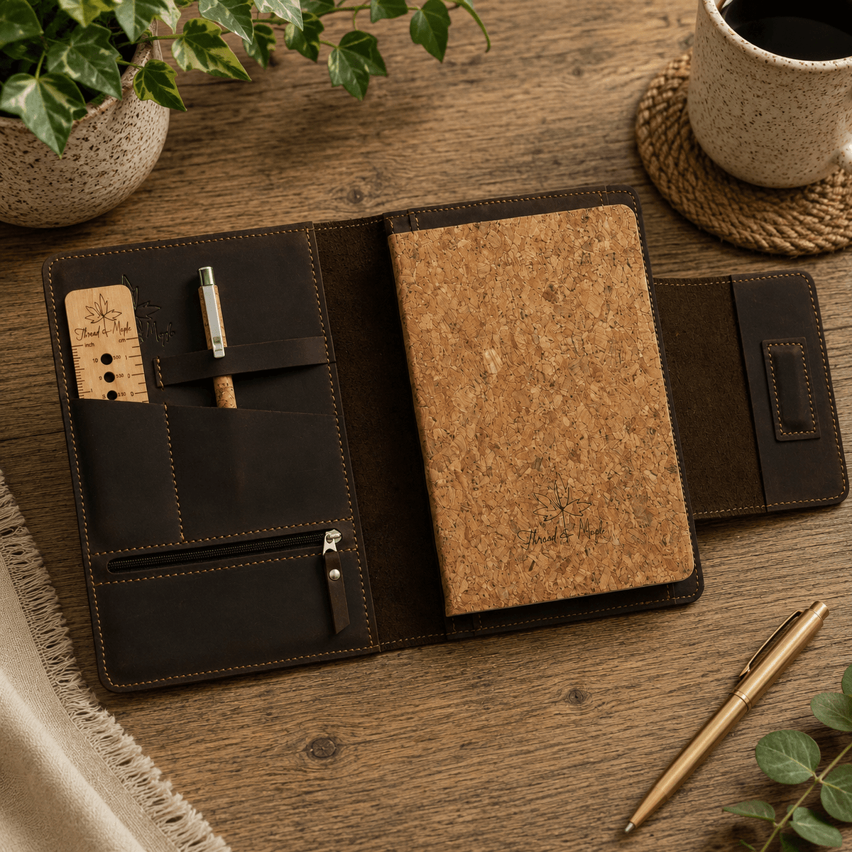 Thread and Maple elegant notatmappe i skinn – A5 størrelse - Strikkeredet Design - Thread and Maple håndlagde lærprodukter