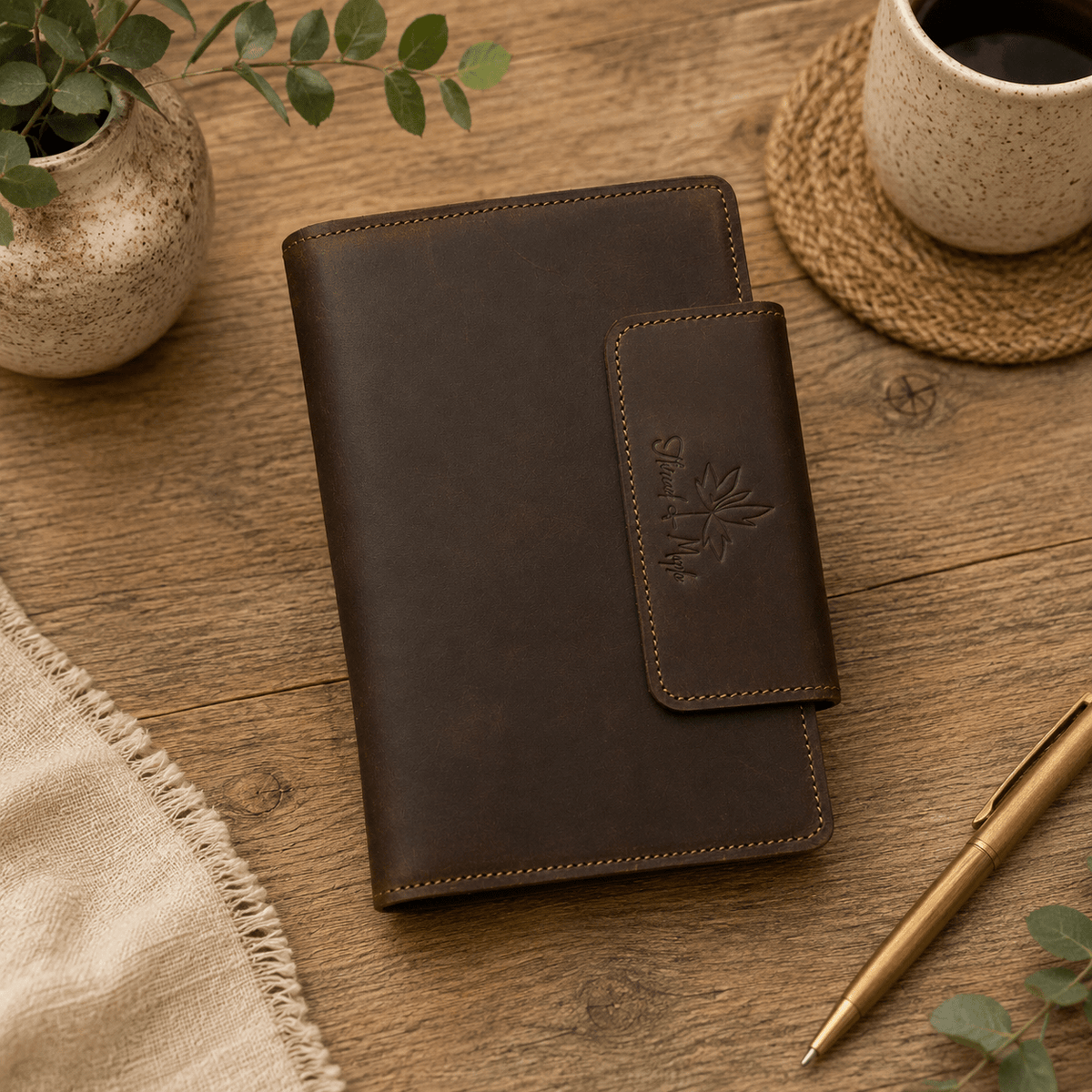 Thread and Maple elegant notatmappe i skinn – A5 størrelse - Strikkeredet Design - Thread and Maple håndlagde lærprodukter