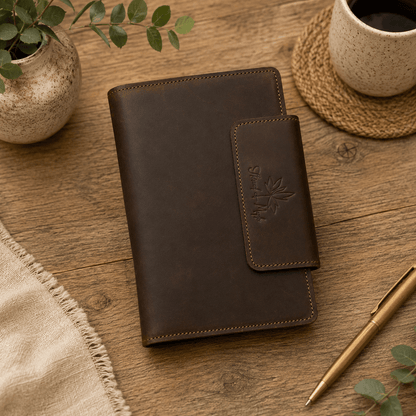 Thread and Maple elegant notatmappe i skinn – A5 størrelse - Strikkeredet Design - Thread and Maple håndlagde lærprodukter
