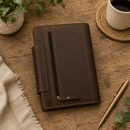 Thread and Maple elegant notatmappe i skinn – A5 størrelse - Strikkeredet Design - Thread and Maple håndlagde lærprodukter