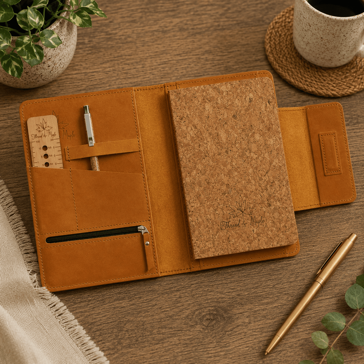 Thread and Maple elegant notatmappe i skinn – A5 størrelse - Strikkeredet Design - Thread and Maple håndlagde lærprodukter