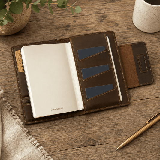 Thread and Maple elegant notatmappe i skinn – A5 størrelse - Strikkeredet Design - Thread and Maple håndlagde lærprodukter