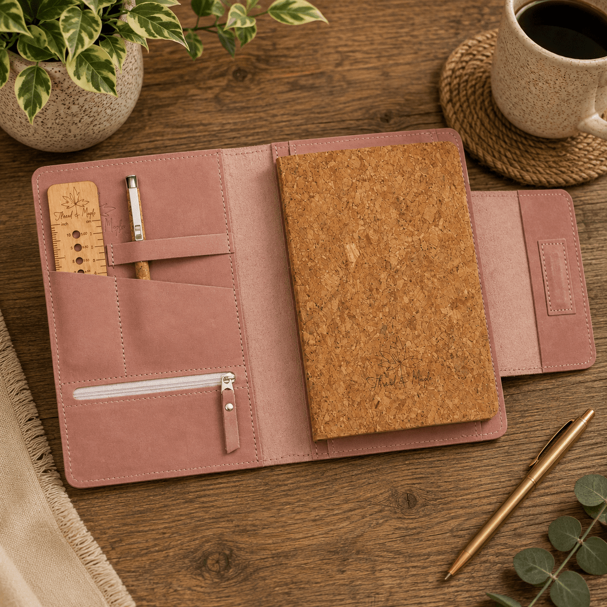Thread and Maple elegant notatmappe i skinn – A5 størrelse - Strikkeredet Design - Thread and Maple håndlagde lærprodukter