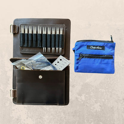 Thread and Maple Innleggsmappe i ekte lær for ChiaoGoo TWIST Blue Shorties - Strikkeredet Design - Thread and Maple innleggsmapper for strikkeverktøy