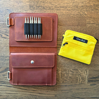 Thread and Maple Innleggsmappen i ekte lær for ChiaoGoo TWIST Yellow Shorties - Strikkeredet Design - Thread and Maple innleggsmapper for strikkeverktøy