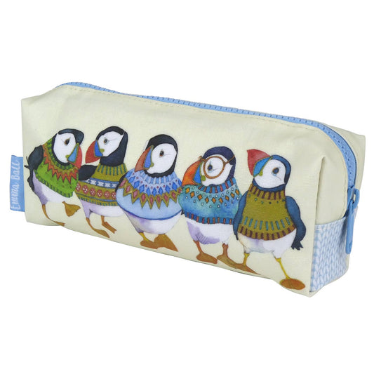 Tilbehørsveske/pennal – woolly puffins – Emma Ball - Strikkeredet Design - 