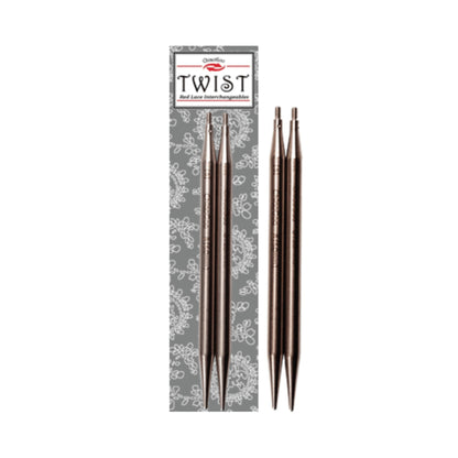 TWIST Lace pinnetupper 10 og 13 cm lengde, 1.5 mm - 10.0 mm tykkelse - Strikkeredet Design - Utskiftbare pinnetupper